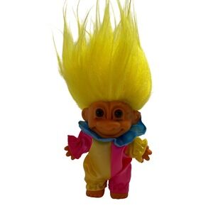 Vintage Russ Troll Yellow Hair &‎ Birthday Party Clown Outfit, 8"
